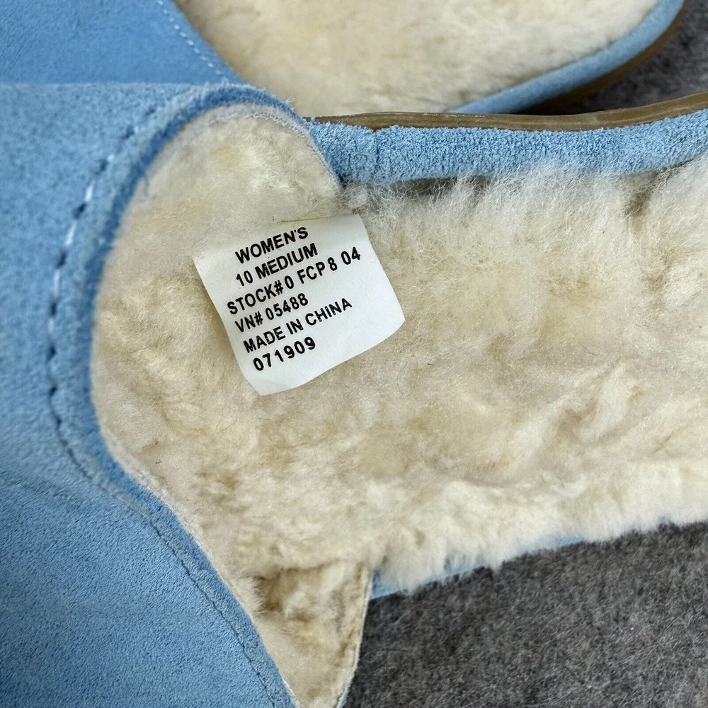 LL Bean Slippers Leather Shearling Slides Wicked Good One Band Lt Blue Women 10 - Picture 4 of 5